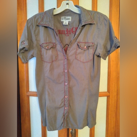 Women's Jrs 90s Y2K Snap Front Shirt Sz M By Witness, Embroidered Distressed - Picture 3 of 10